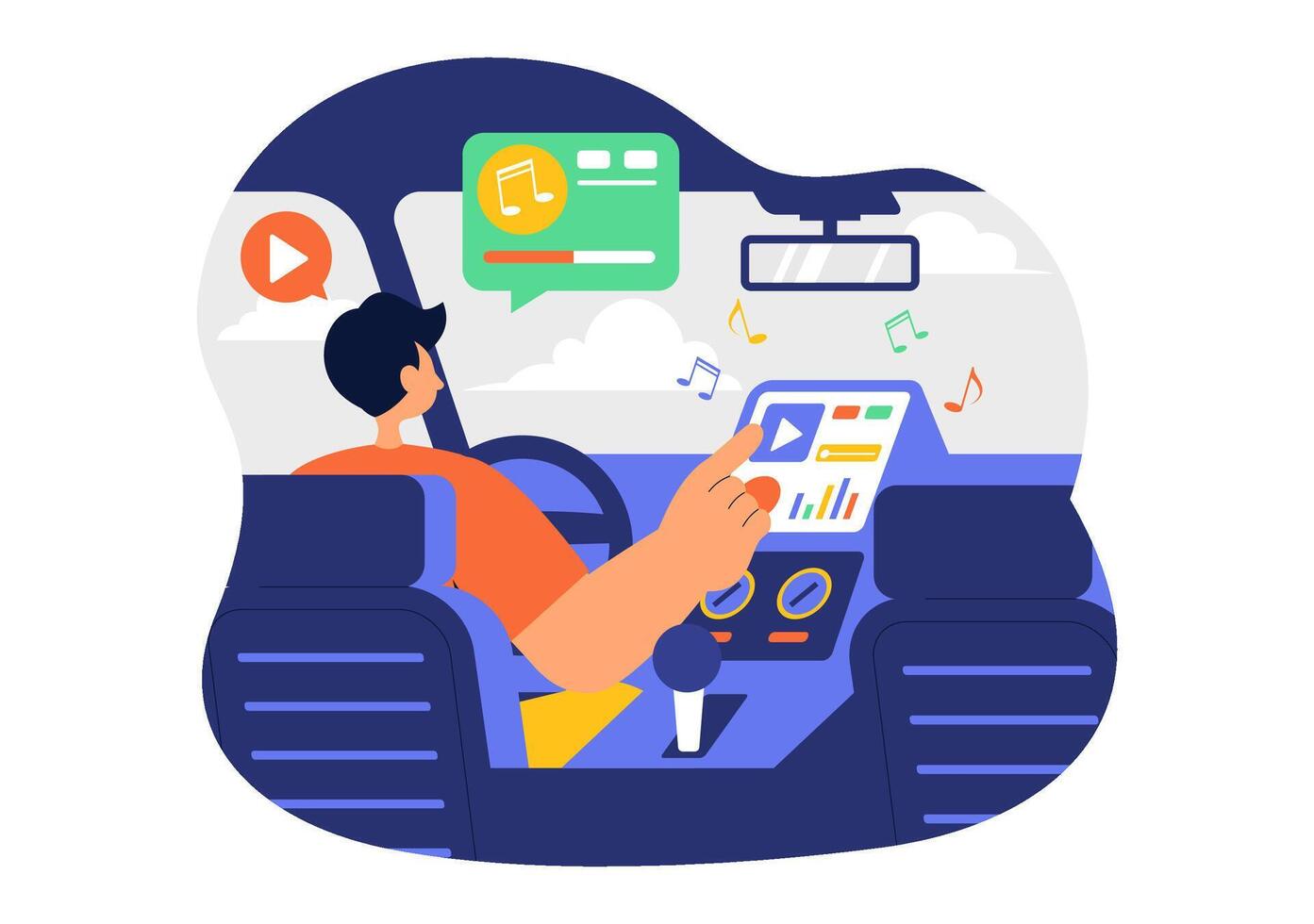 Musical Car Illustration featuring Loudspeakers and Audio Equipment in a Cartoon Style vector