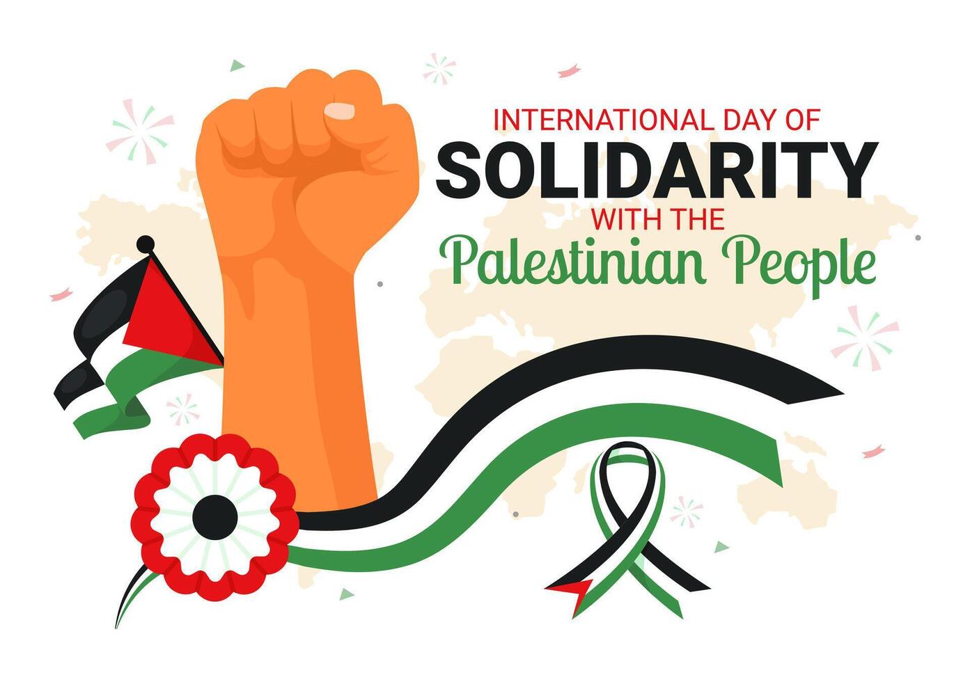 Illustration for International Day of Solidarity with the Palestinian People with Flag and Symbols in Flat Design vector