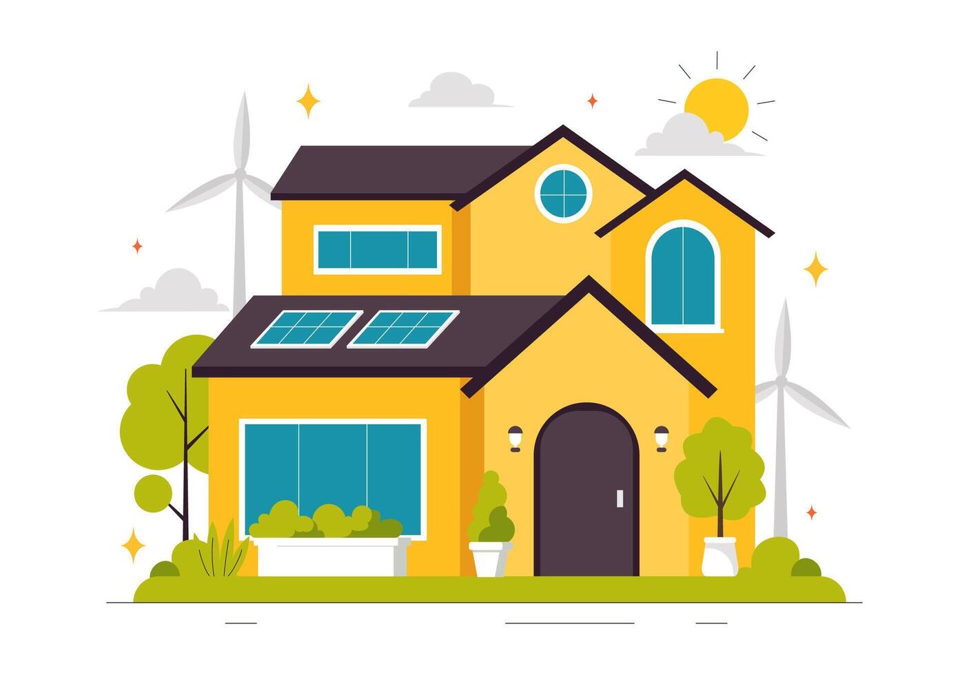 Smart House with Energy-Saving Technology in Flat Style Background vector