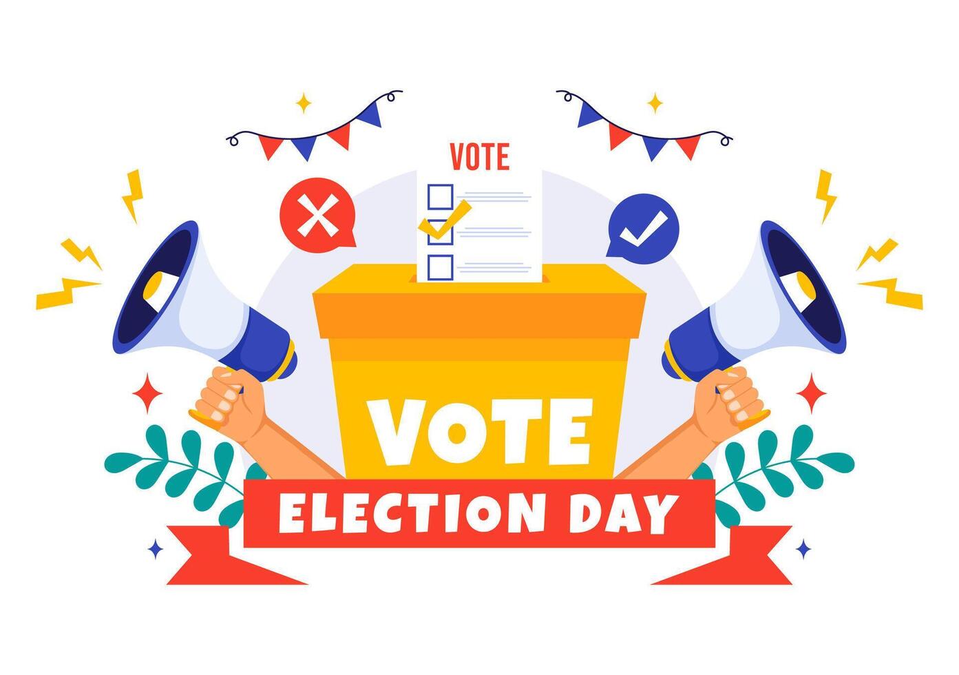 Political Election Day Illustration with Voters Dropping Ballots into a Box at a Global Polling Place in Flat Style vector
