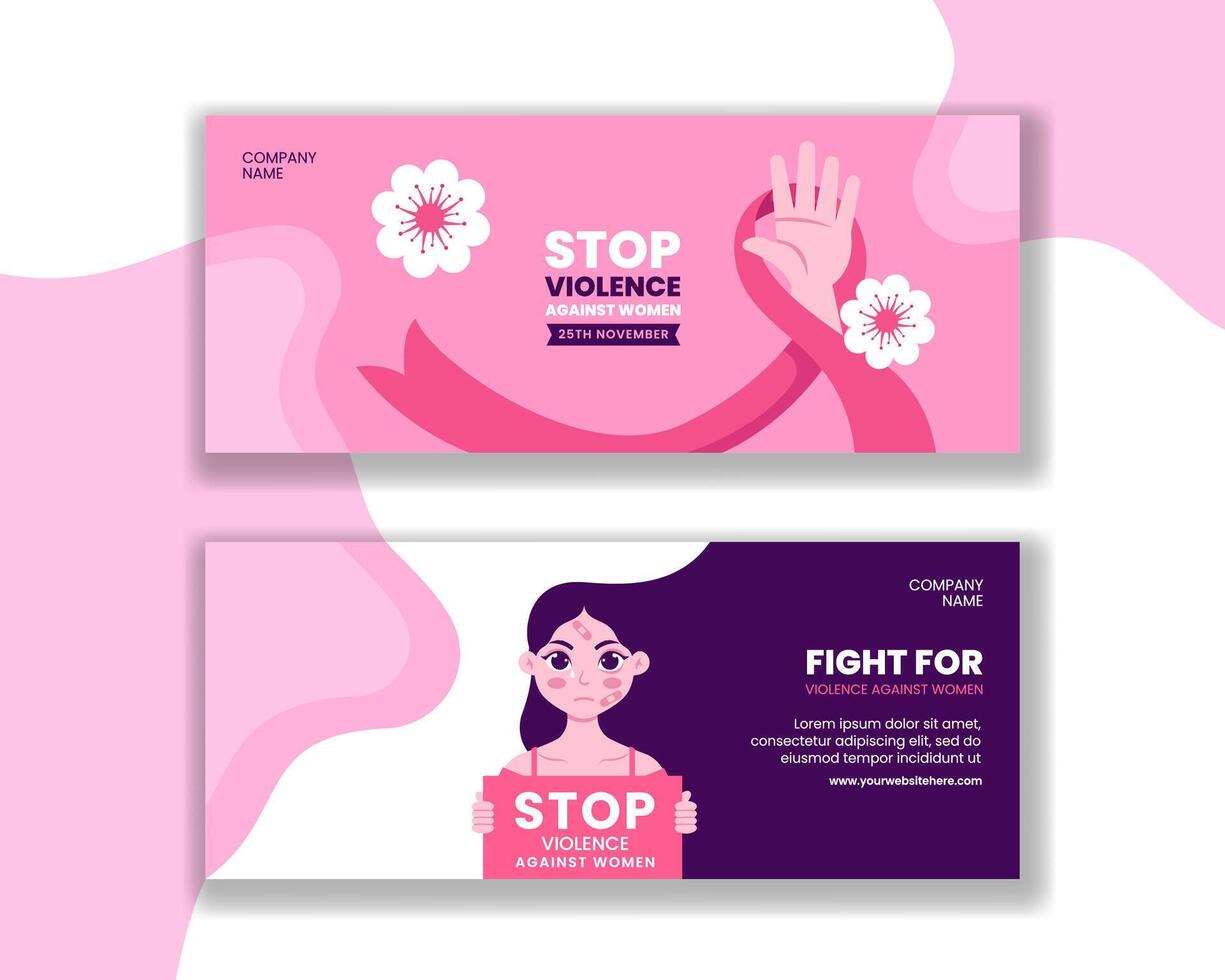 Awareness Horizontal Banner for Violence Against Women with Cartoon Background Illustration vector