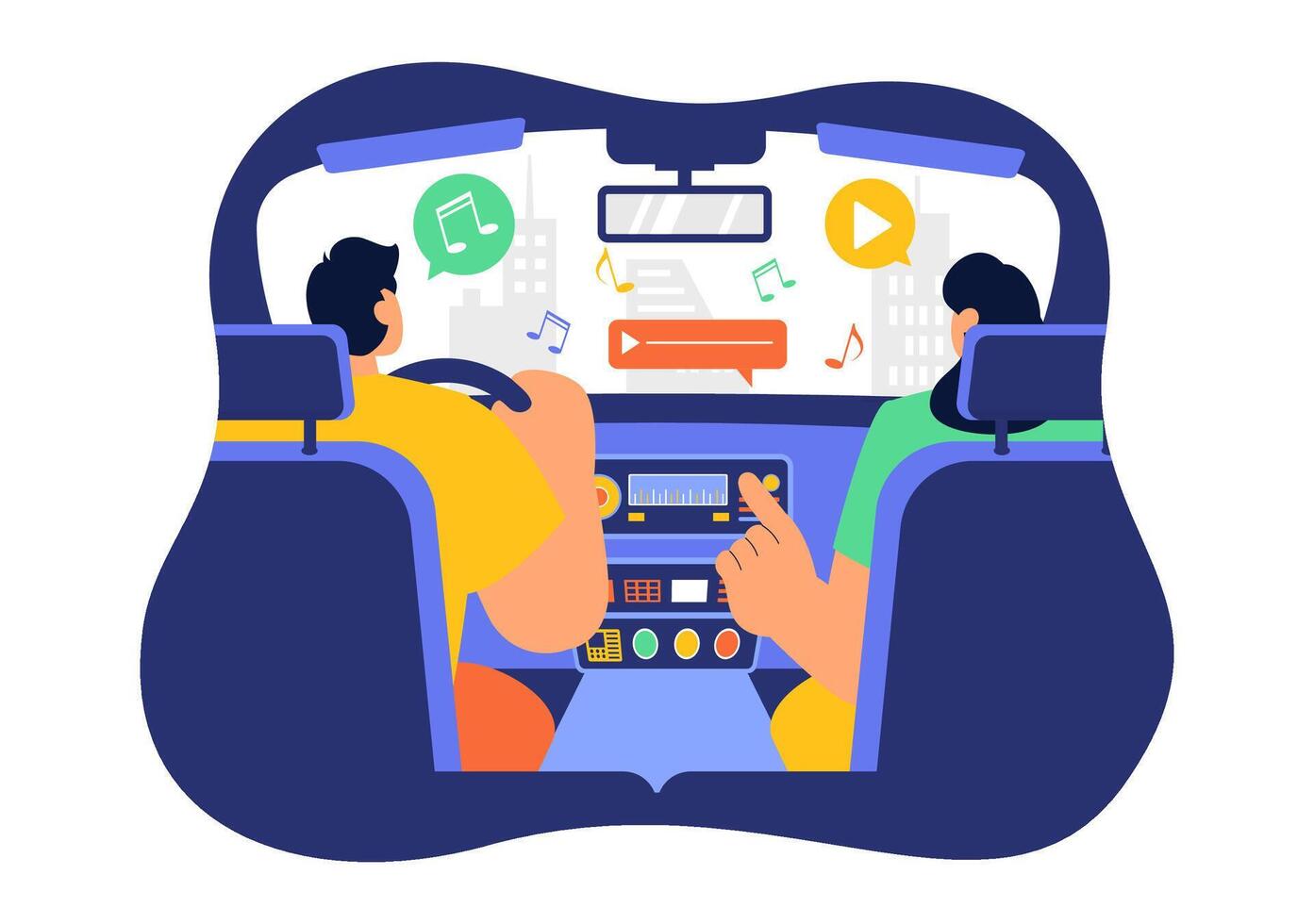 Illustration of an Automobile with Sound System and Loud Speakers in a Music-Themed Design vector