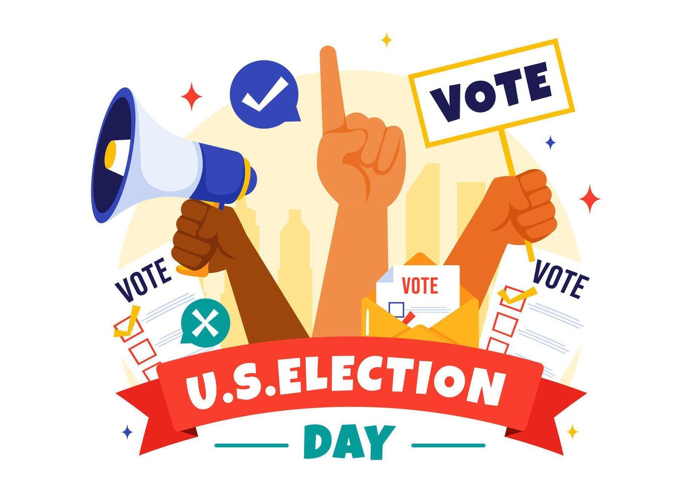 Political Voting Process Illustration with People Submitting Ballots at Global Polling Stations in Flat Cartoon Style vector