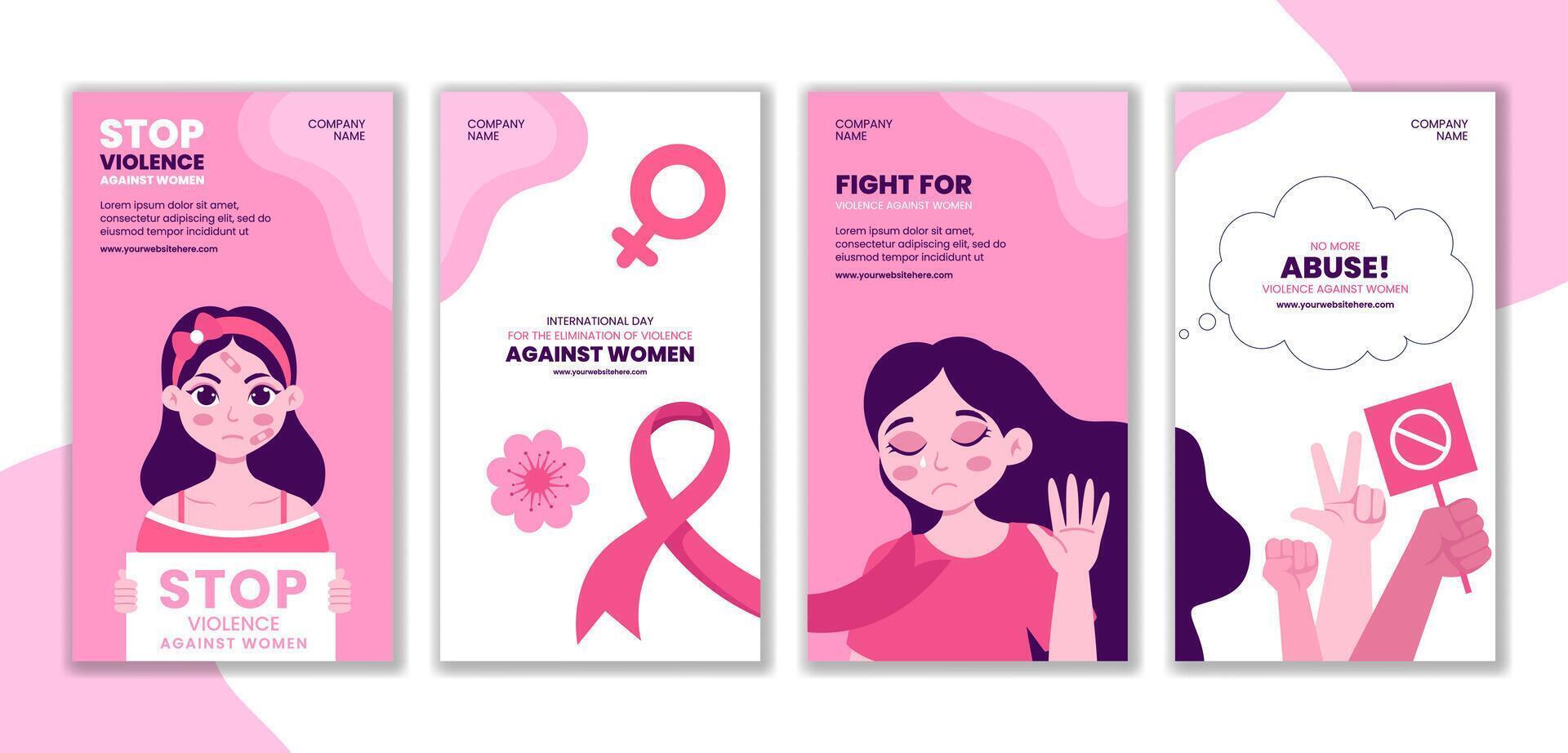 Social Media Stories Template on Eliminating Violence Against Women in Hand Drawn Cartoon Style vector