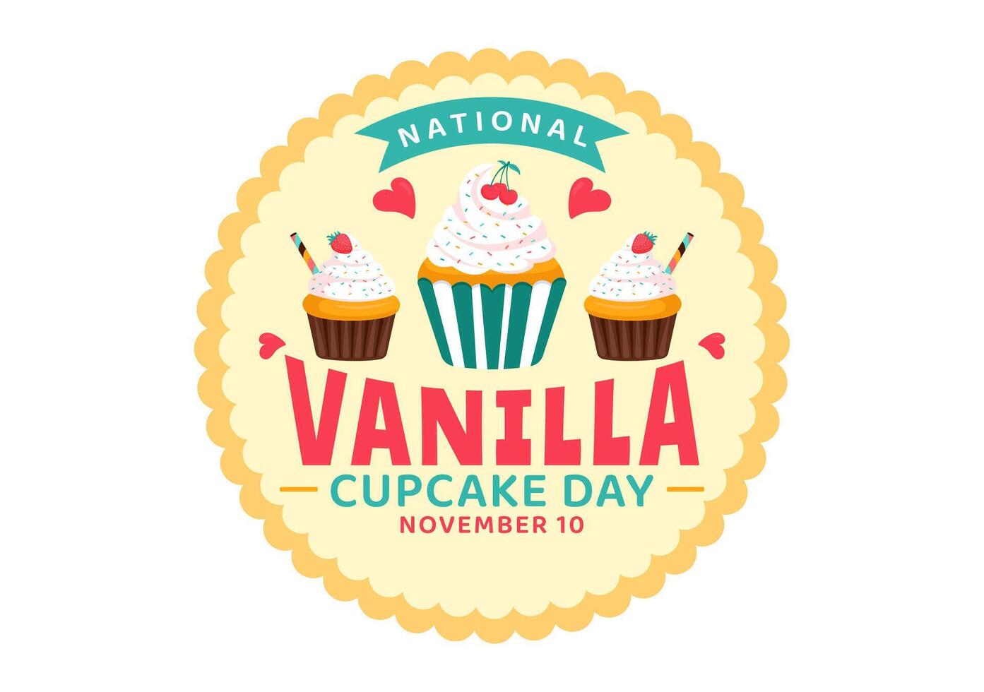 Vanilla Cupcake Art for National Day with Whipped Cream and Strawberries vector