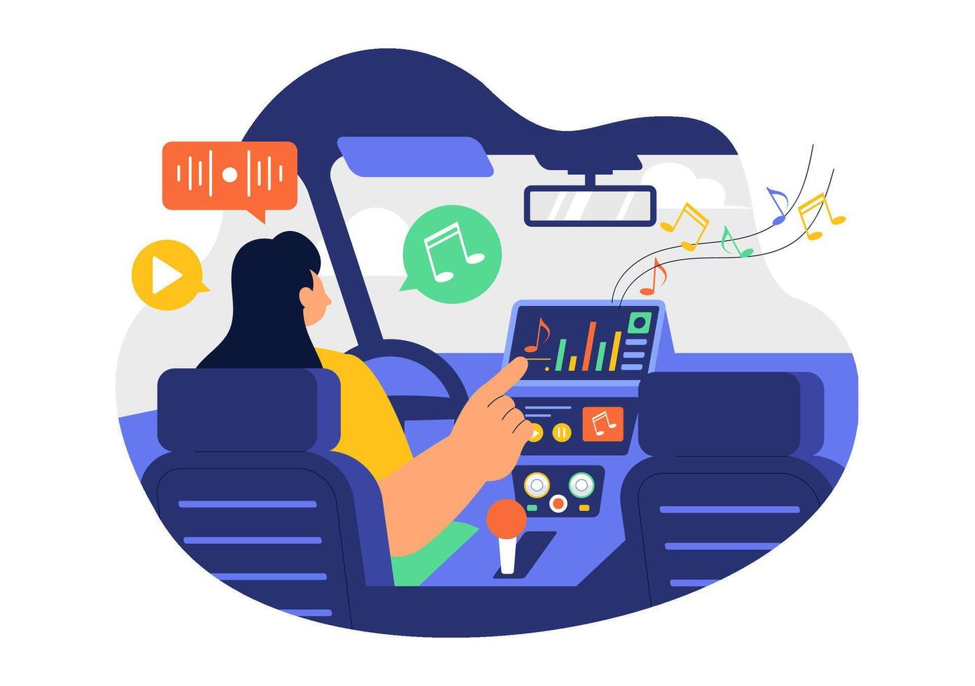 Car Audio Art with Sound System, Musical Speakers, and Flat Style Cartoon Elements vector