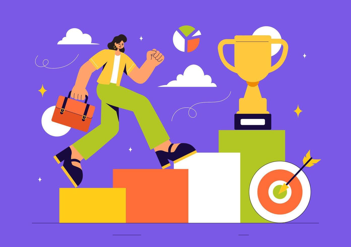 Flat Style Businessman Illustration Running Towards Success by Overcoming Obstacles and Climbing vector