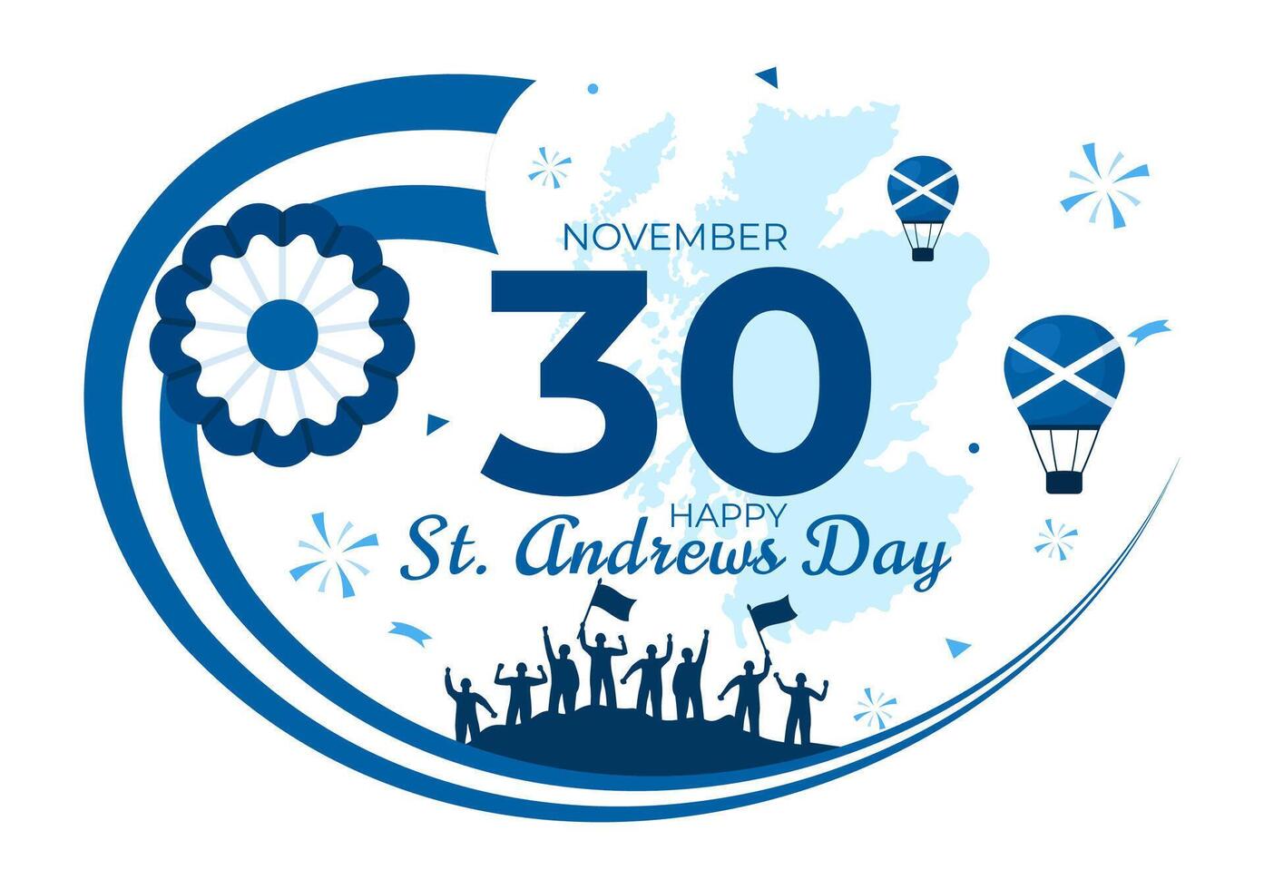 St. Andrew's Day Celebration Illustration with Scottish Flag and Traditional Symbols in Flat Style Background vector