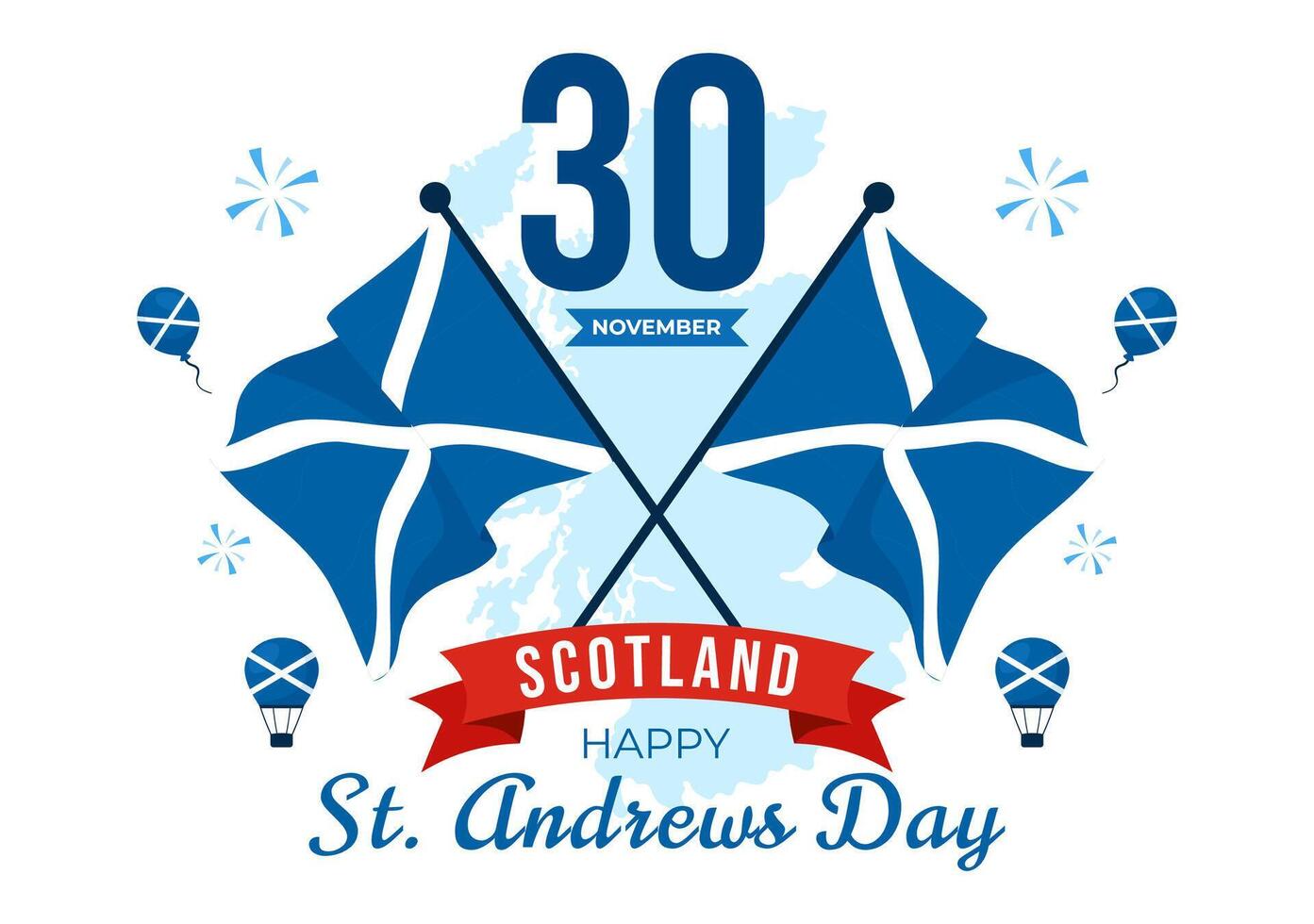 Flat Style St. Andrew's Day Illustration with Scotland Flag and National Celebration Theme vector