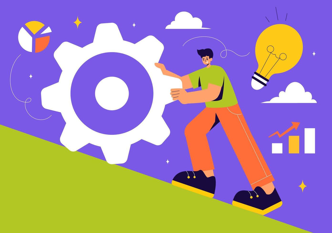 Overcoming Business Obstacles Illustration with a Professional Running to the Peak of a Graph for Success in a Flat Cartoon Background vector