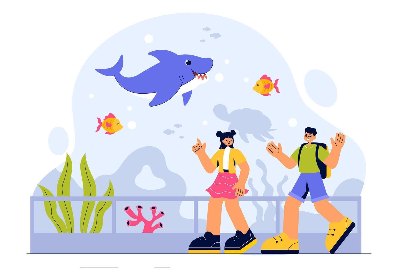 Underwater World Illustration featuring Sea Creatures, Fish, and Marine Plants in a Flat Style Cartoon Background vector