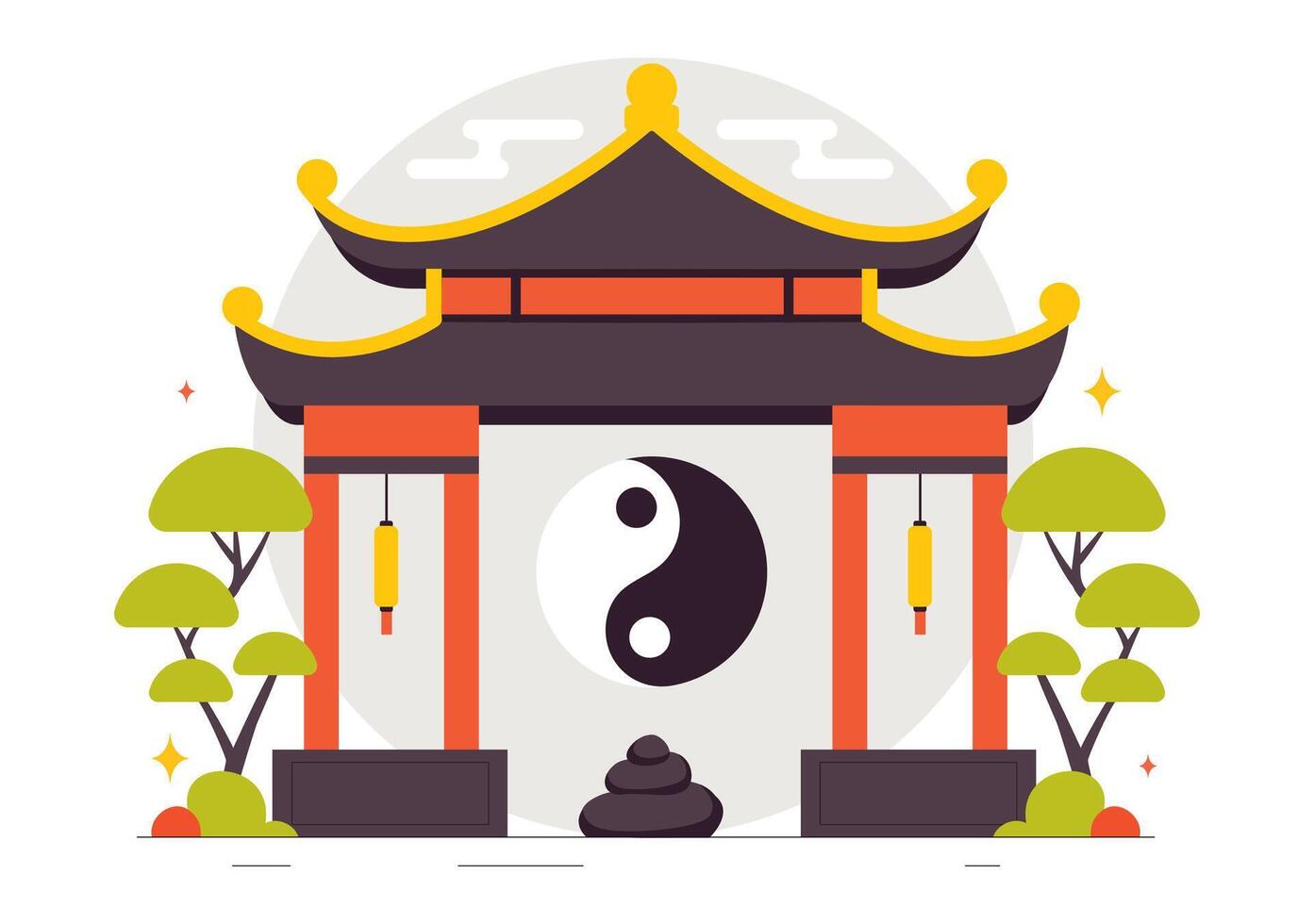 Feng Shui Concept Illustration with Five Elements, Stones, and Plants for Positive Energy vector