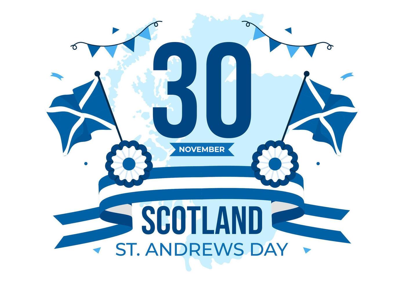 Happy St. Andrew's Day 30 November with Scottish Flag and National Celebration in Flat Cartoon Design vector