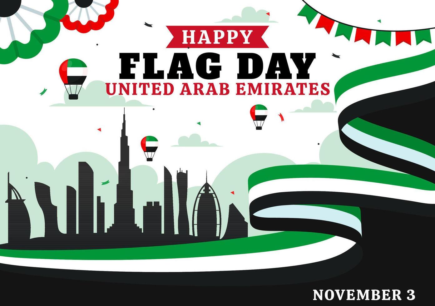 Illustration of UAE Flag Day Celebration on 3rd November with Flags and Ornaments vector