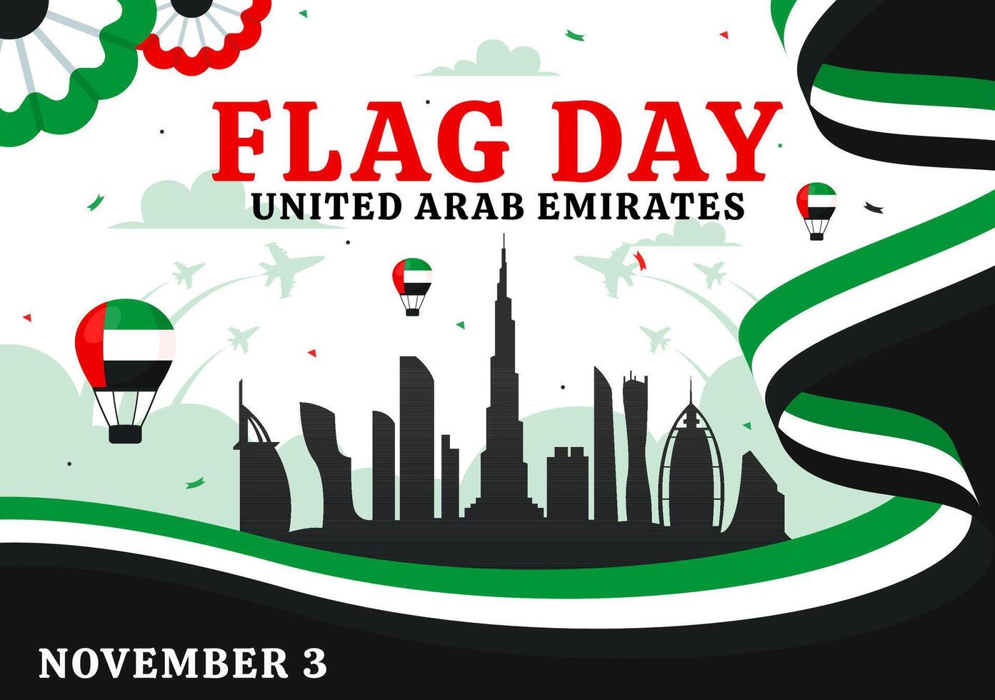 United Arab Emirates Flag Day Design with National Flags and Ornaments in Flat Style for November 3rd vector