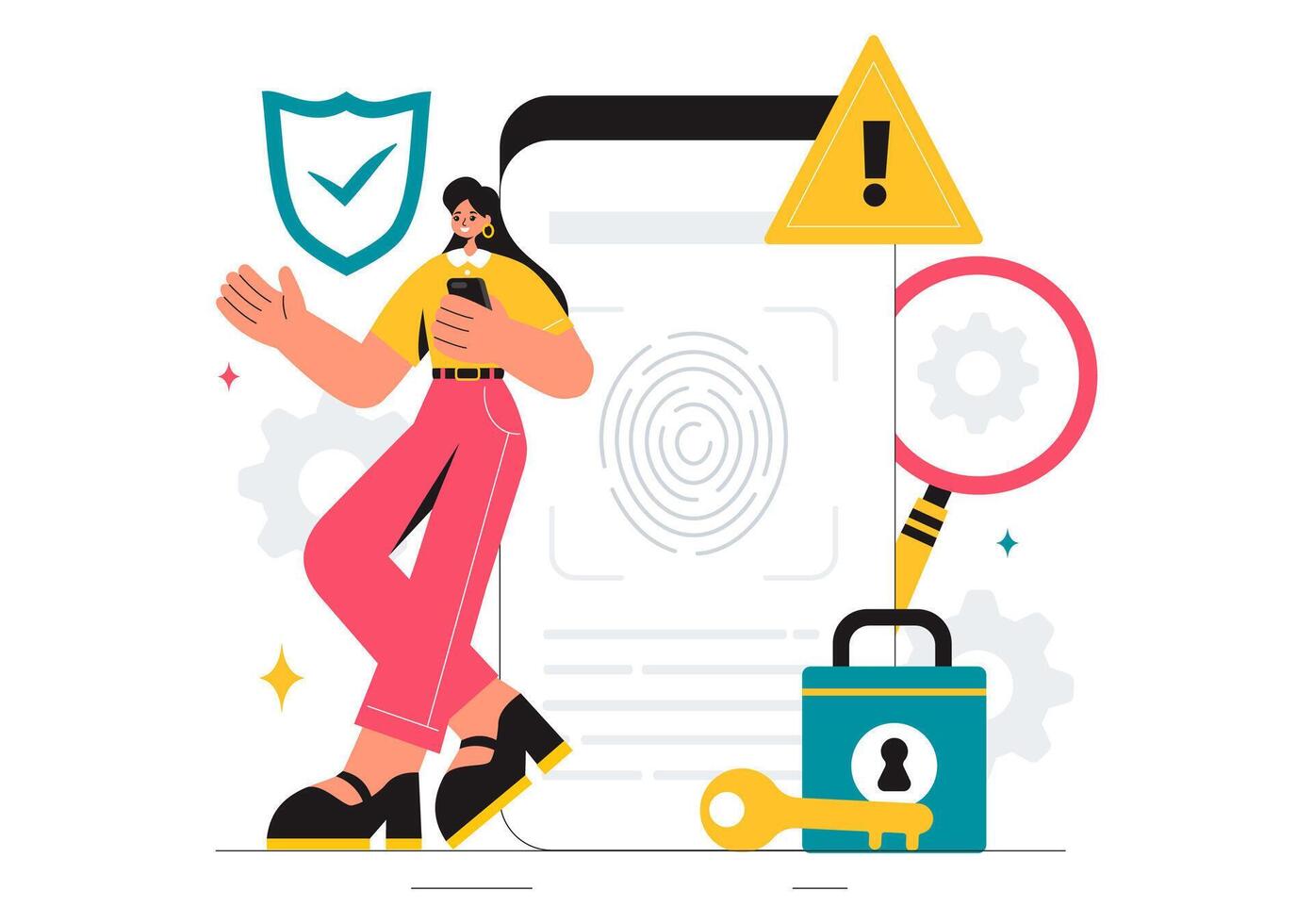 Network Security Solutions Illustration Highlighting Threat Management and Hacker Attacks vector