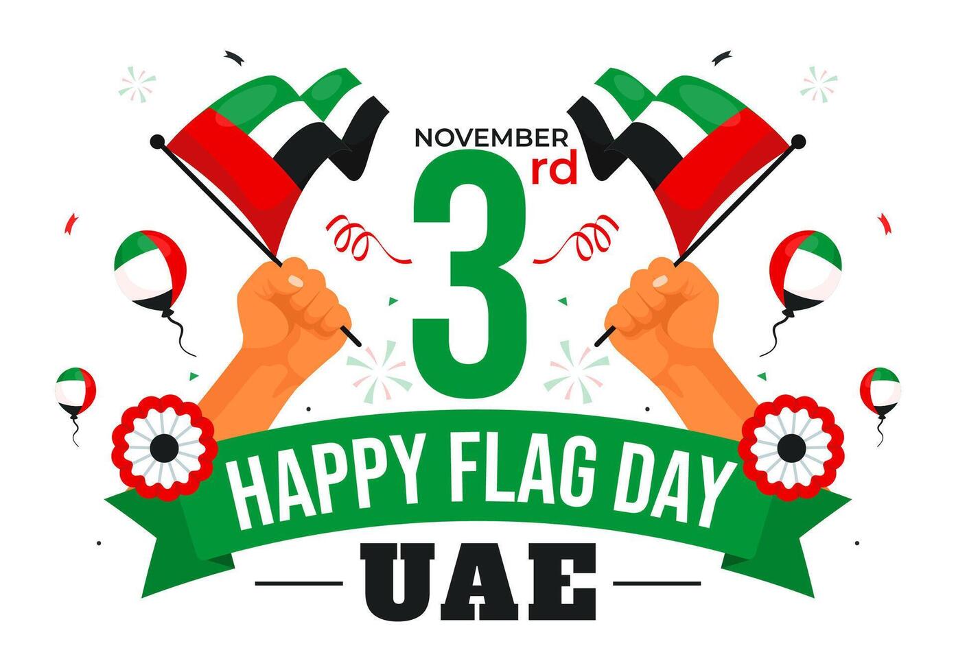 UAE Flag Day Design with Flat Style Ornaments and National Flags for 3rd November vector