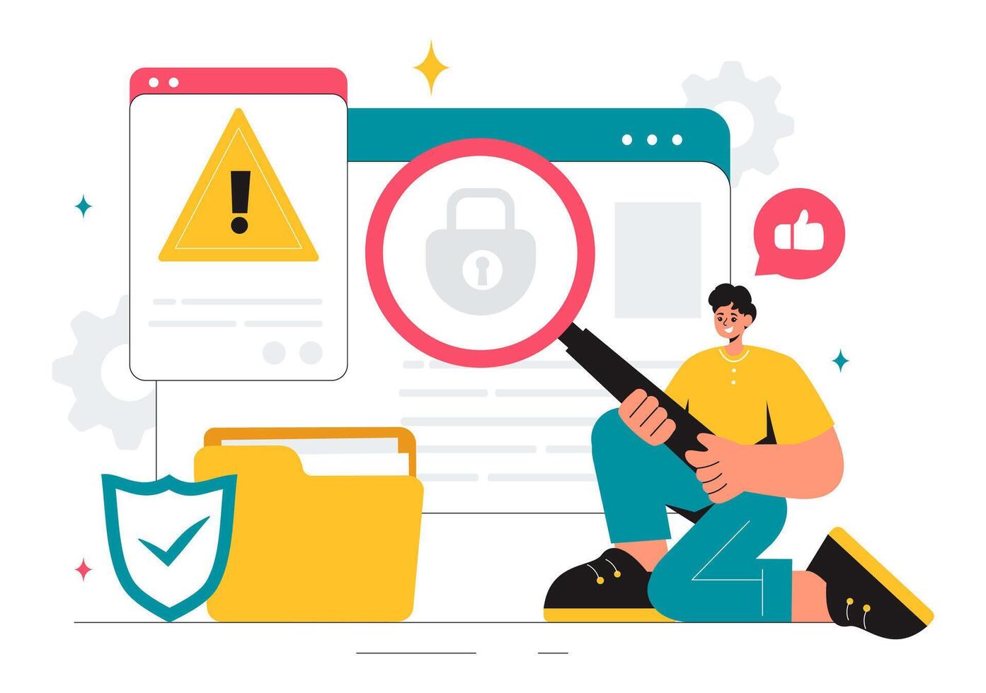 Vulnerability Management Solutions Illustration with Network Security and Data Breach Icons vector