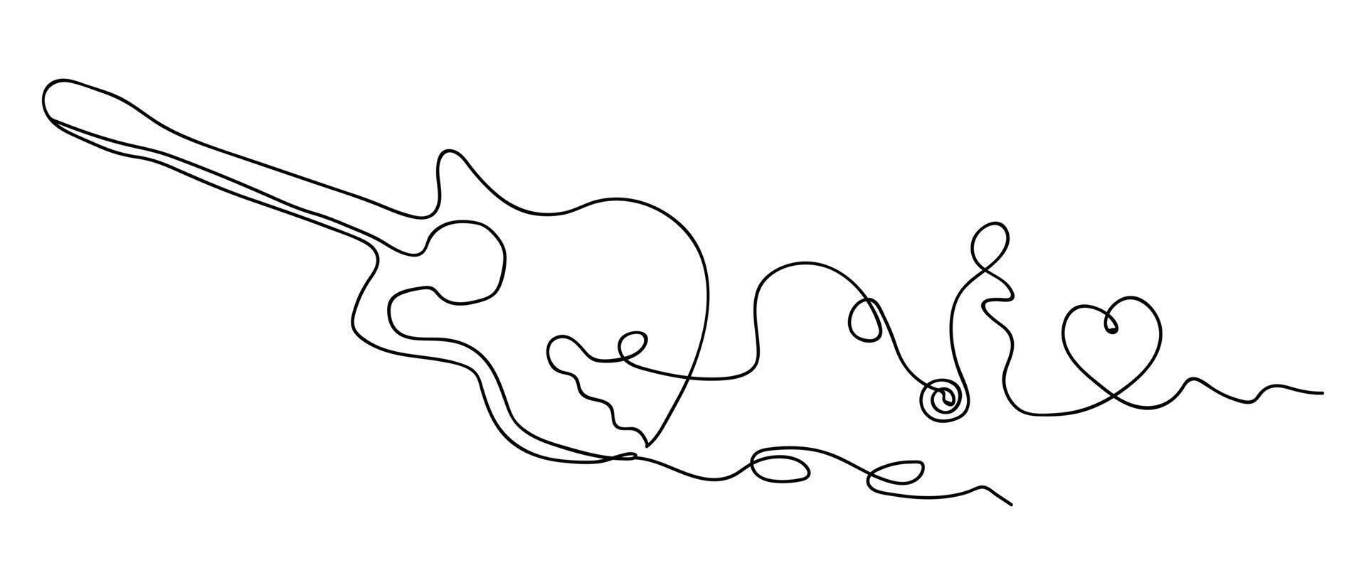Abstract guitar as continuous lines drawing on white background. vector