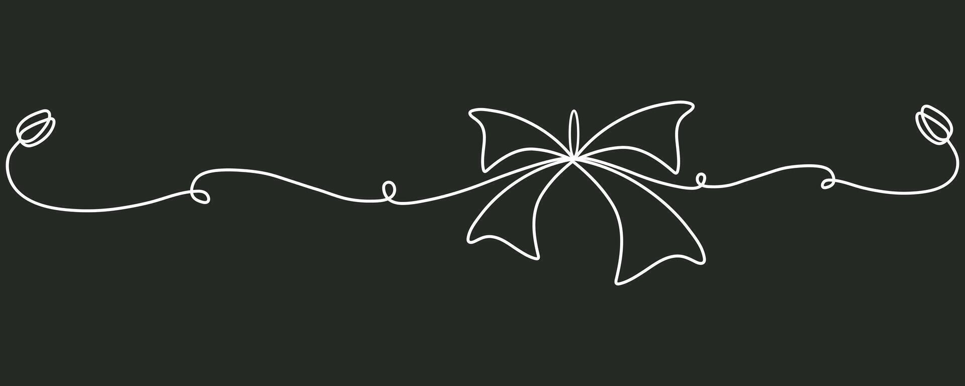 Tied ribbon bow hand drawing one line. Christmas and birthday present wrap in simple linear style. Concept of holiday and celebration in editable vector