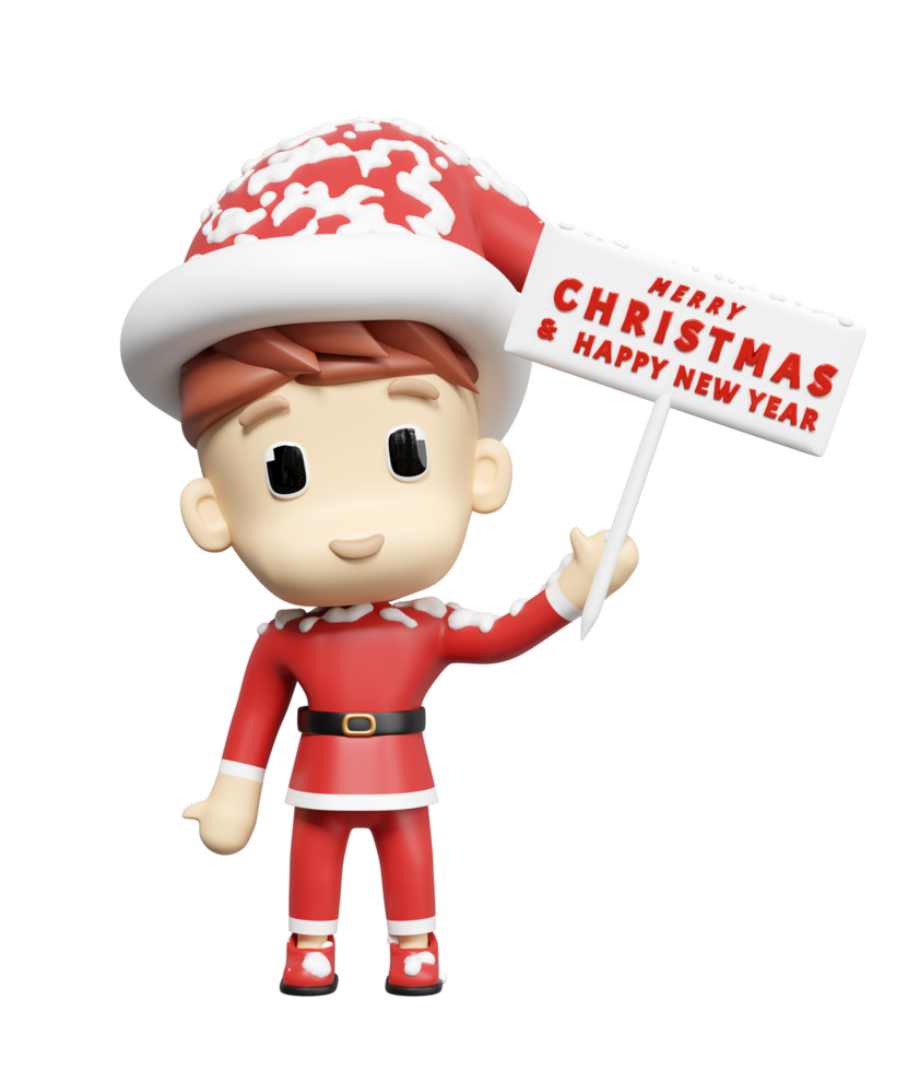 santa claus hand holding a sign merry christmas and happy new year isolated. 3d render illustration png