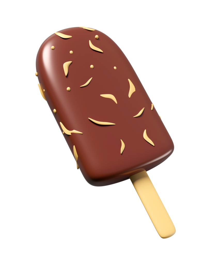 ice cream chocolate sticks covered with topping isolated. 3d illustration render png