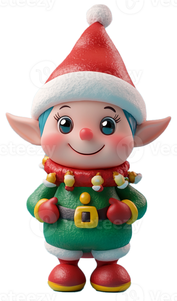 Cute 3D plastic Santa's helper elf character. Isolated 3D object. png