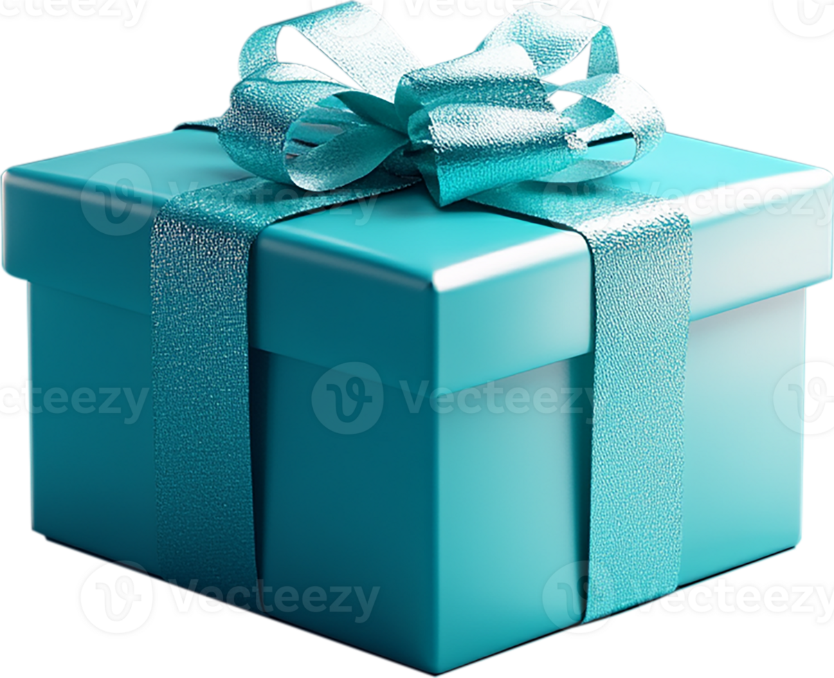 Blue 3D Christmas gift box with bow. Realistic 3D render. png