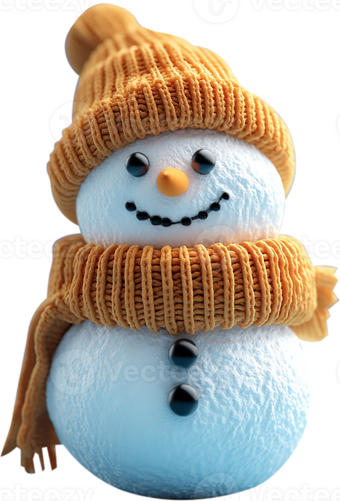 Cute 3D plastic snowman character. Isolated 3D object. png