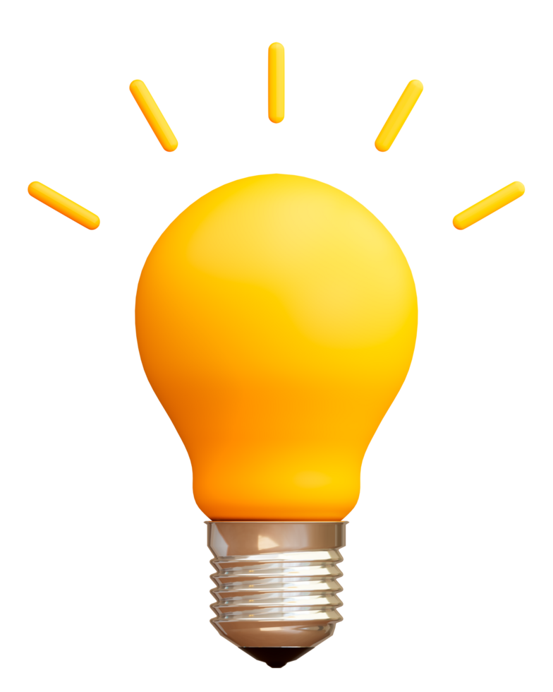 Yellow light bulb 3D icon on transparent background, Idea and innovation concept, 3d illustration png