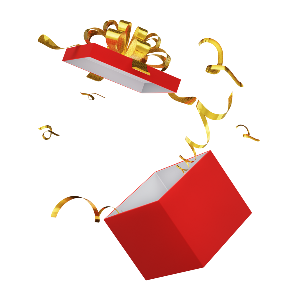 Open surprise, Box gift open red, Boxing day sale concept, 3d illustration png