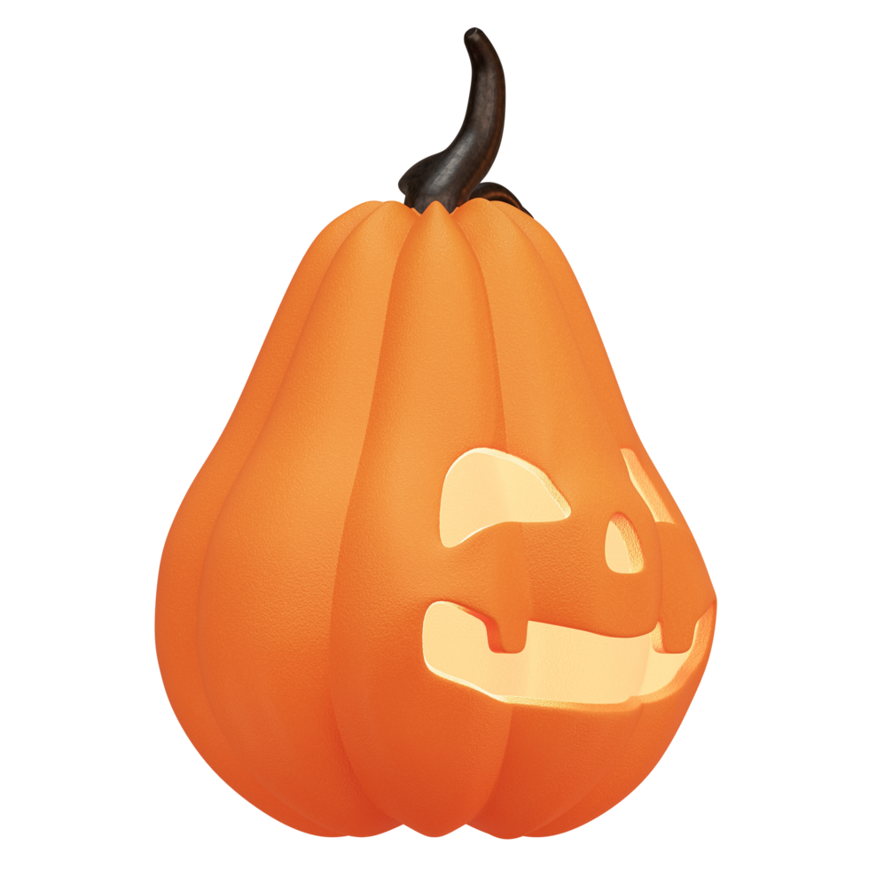 Halloween concept, Orange pumpkin carved happy smile 3D character isolated on transparent background png