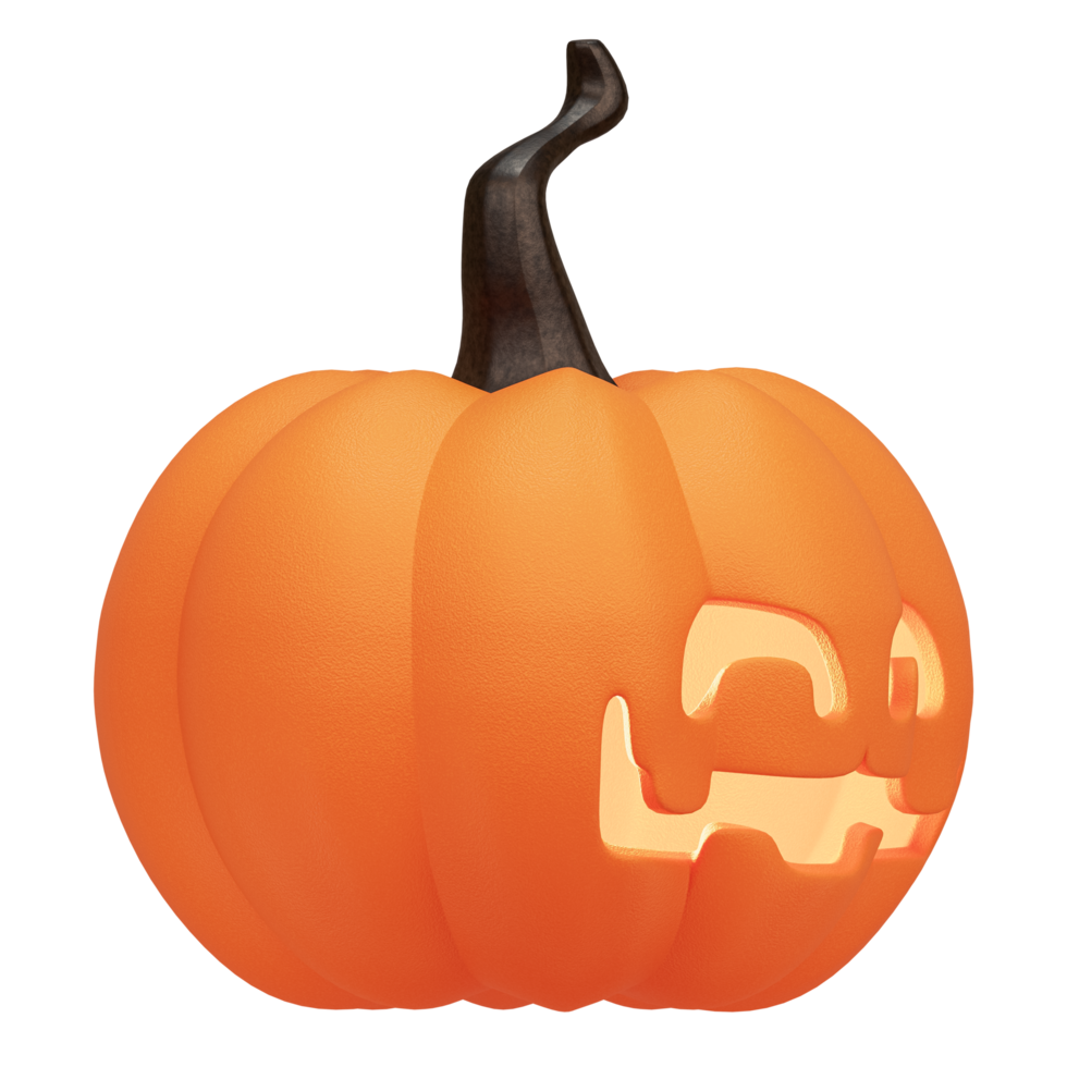 Pumpkin 3D character carving, side view, Halloween holiday, Jack O Lantern concept, 3d illustration png