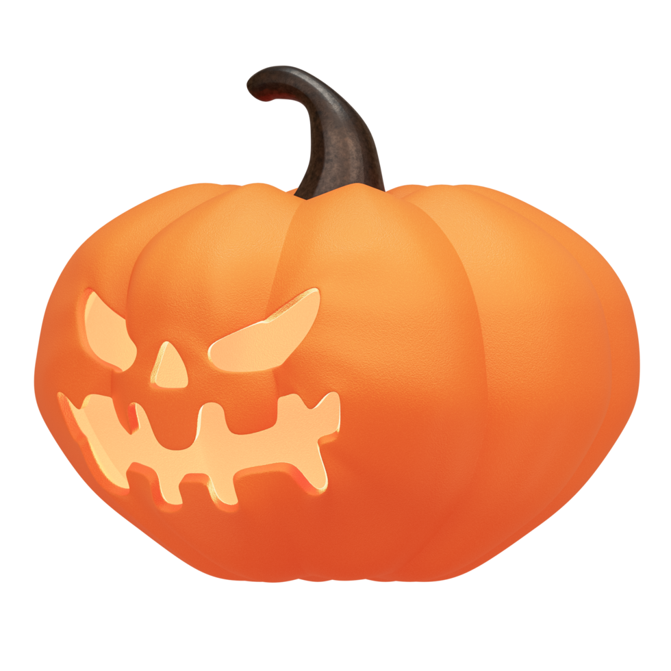 Devil Pumpkin 3D character carving, side view, Halloween holiday, Jack O Lantern concept png