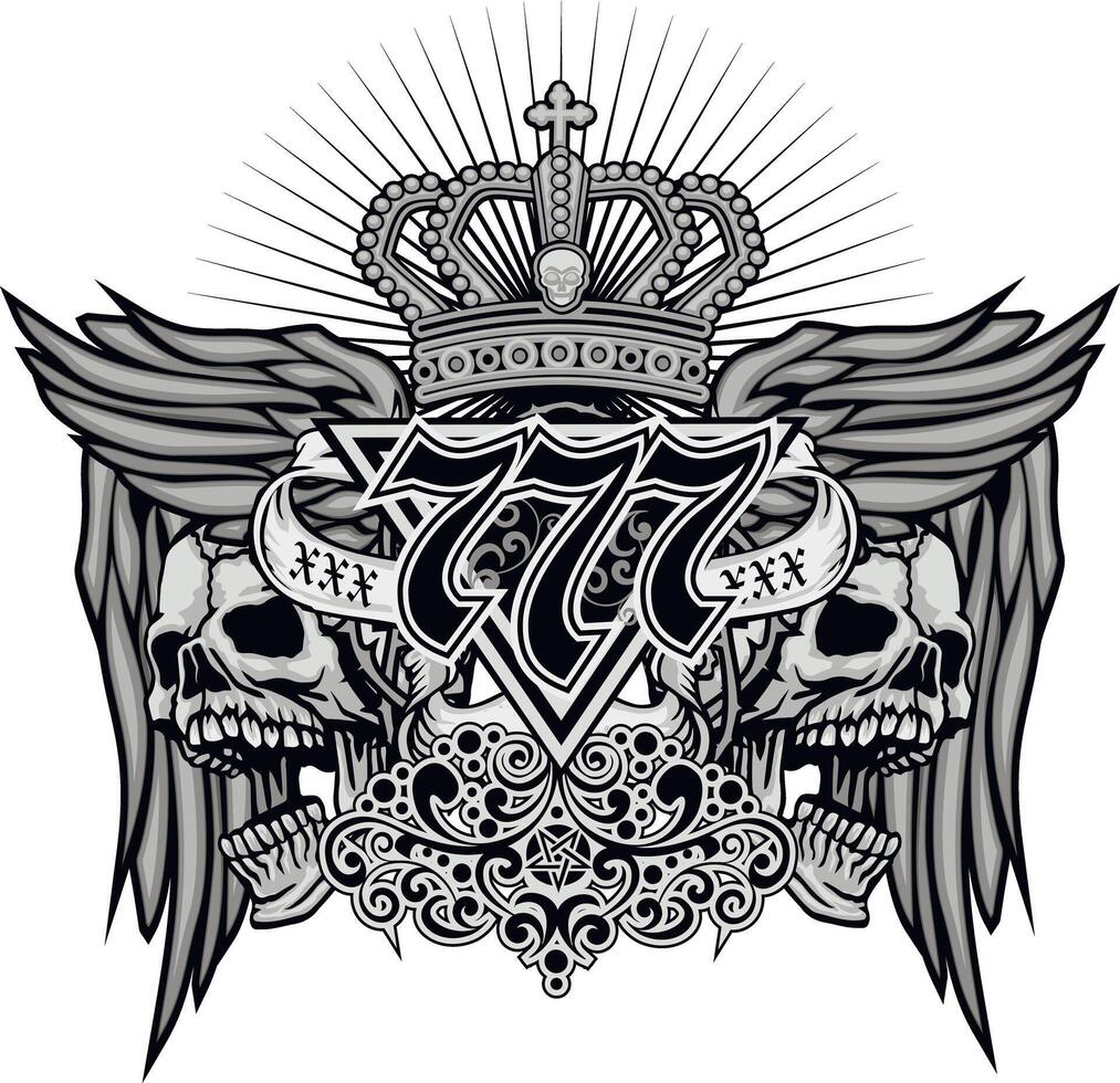 grunge skulls with wings and crown vector