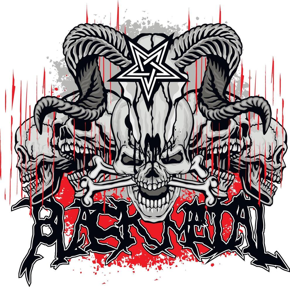 black metal grunge skulls vector