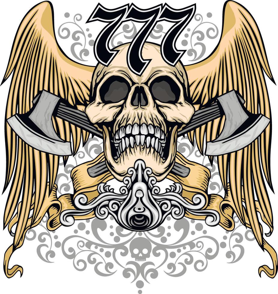 skull with wings and axes vector