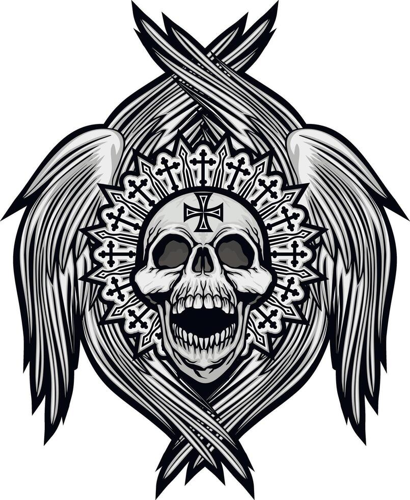 skull with six wings vector
