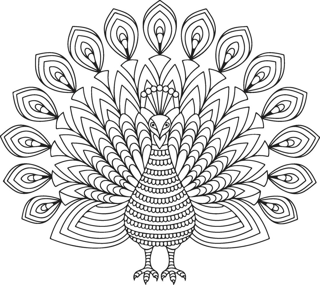 A coloring page peacock for coloring mandala vector
