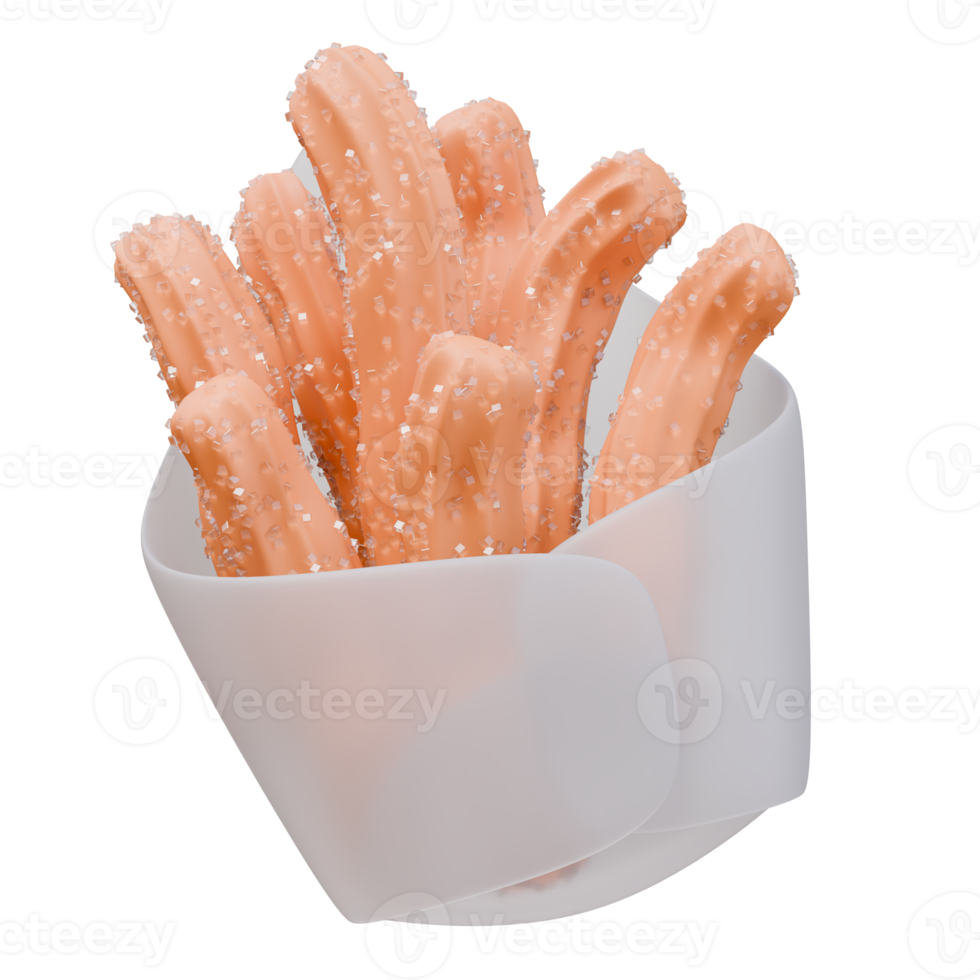 3D Render Icon Churros in Sugar Dessert. Street Food Fast Food Concept. 3D Illustration Design Web Mobile App png
