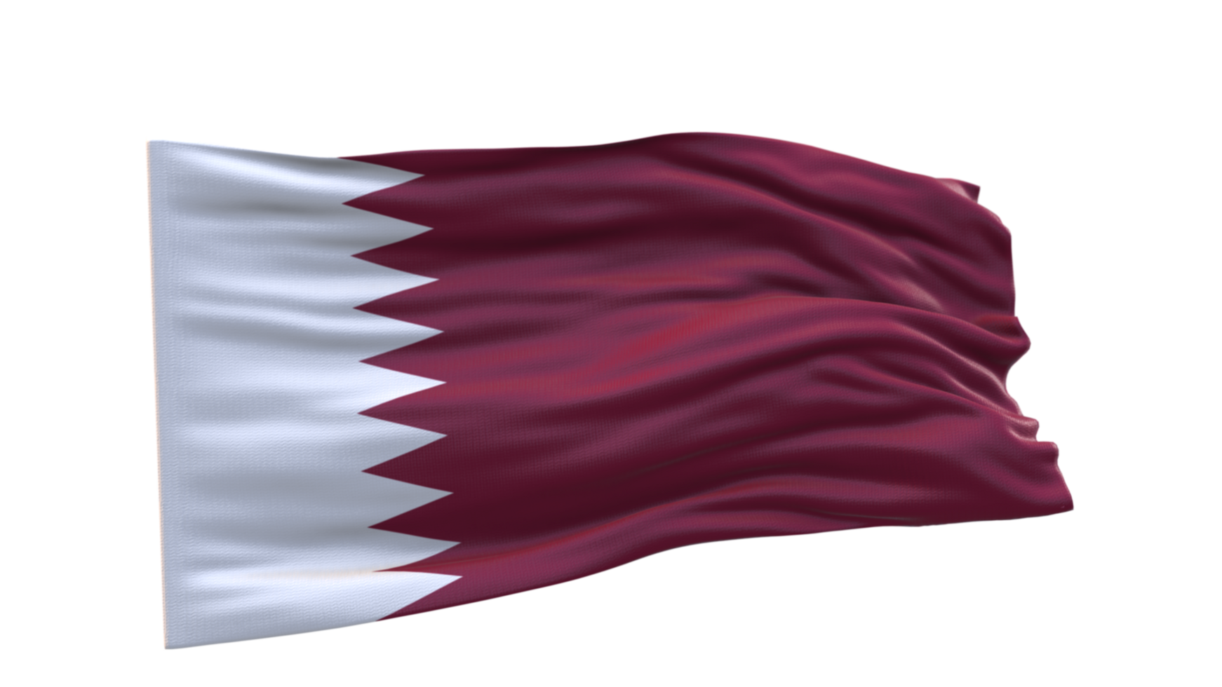 Qatar Flag 3d render waving fabric textured clipart transparent background image png