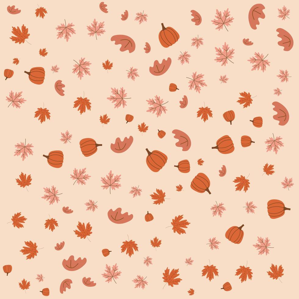 Autumn Pumpkin and Leaf Pattern Set in Soft Earthy Tones vector