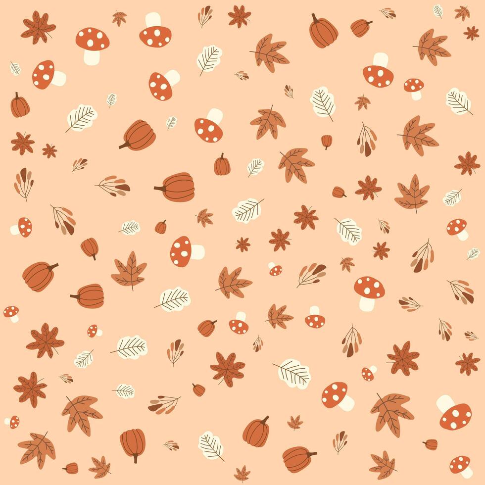 Autumn Pattern Set with Mushrooms and Leaves in Earthy Tones vector