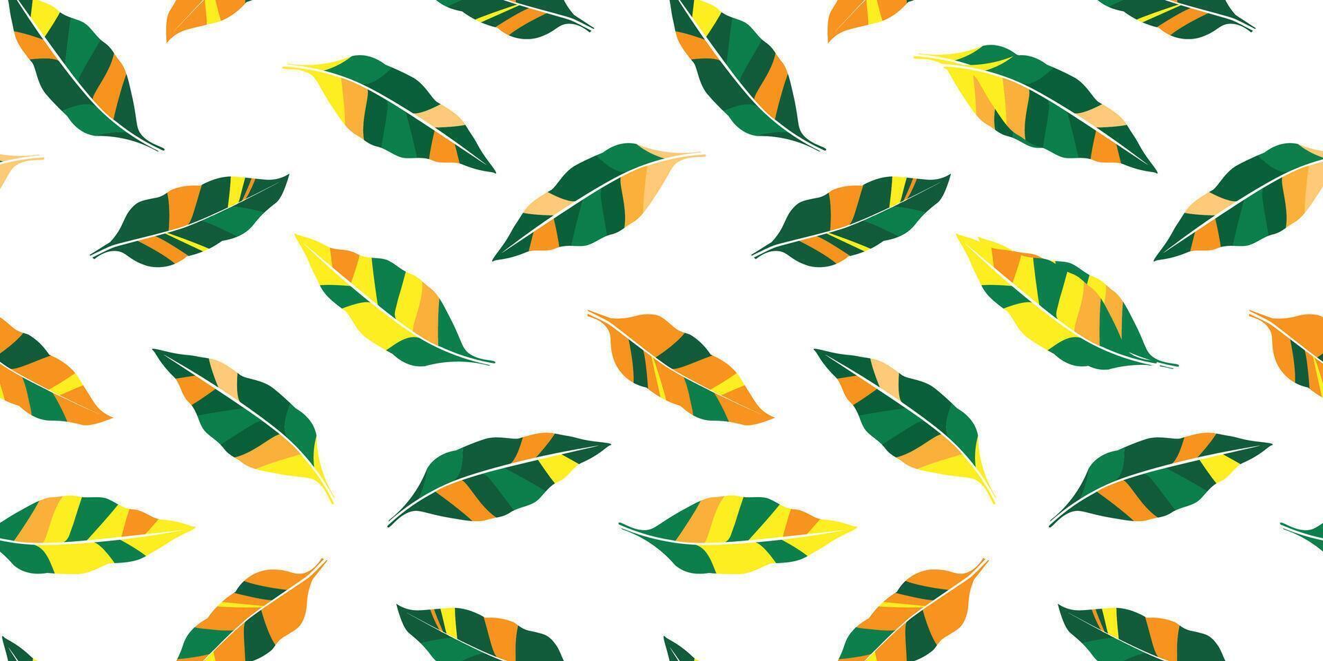 Seamless pattern with bright abstract tropical leaves of different colors. vector