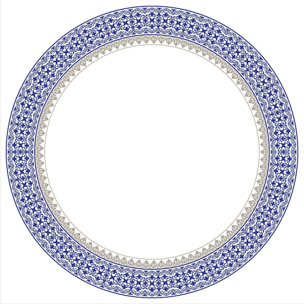 Beautiful round frame arabesque. Golden blue plate. Vintage, ethnic frame with arabesques, EPS. Pattern frame for round surfac, sandblasting, ceramics, household utensil, embroidery vector
