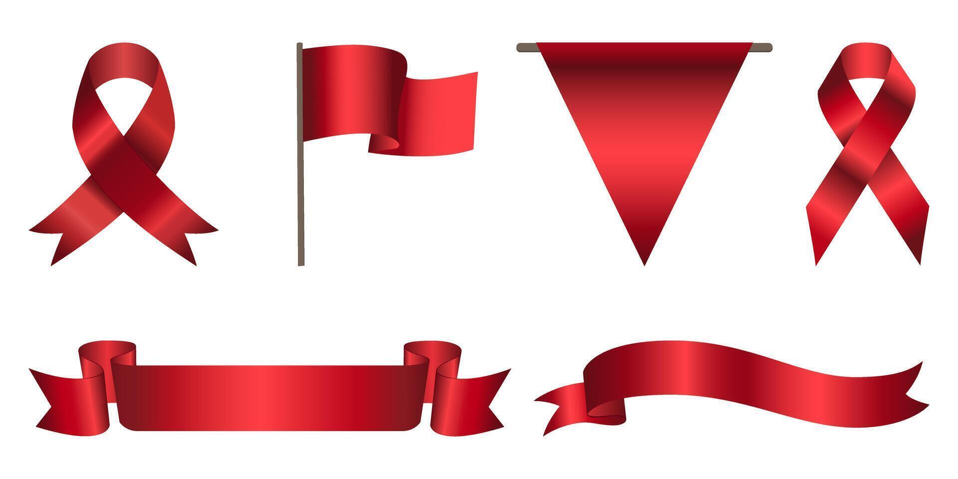 Red award ribbon banners for text. Ribbon loop, flag. Blank Red award Ribbon Collection Pack Template. Collection of Different Empty Red Ribbon and Label Design. Various shapes vector