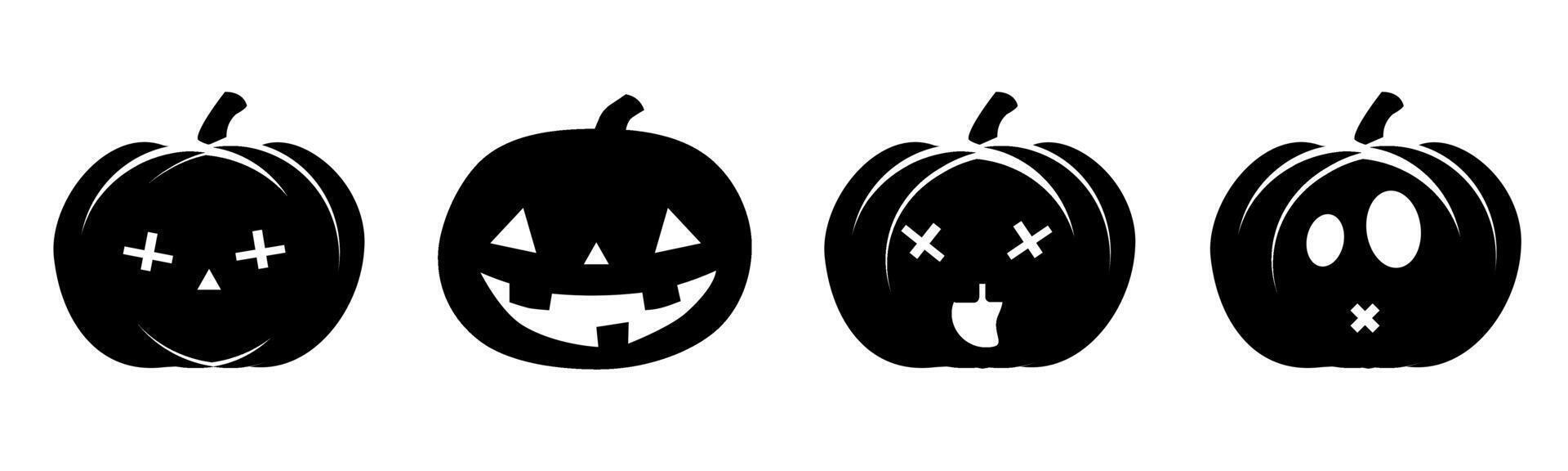 Set silhouette pumpkin on white background. Cute and scary pumpkins for halloween, bundle pumpkin, Halloween graphic elements. Halloween pumpkin faces. Illustration. vector