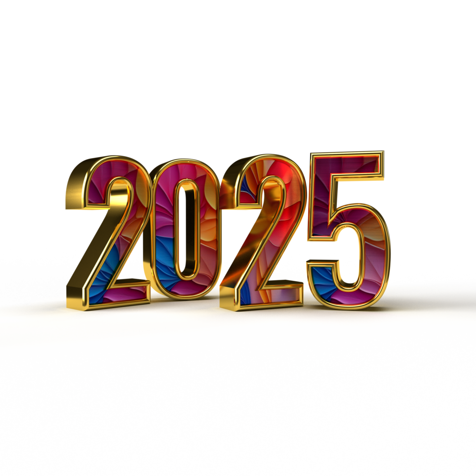Happy New Year 2025 matel made 3d text transparent background png
