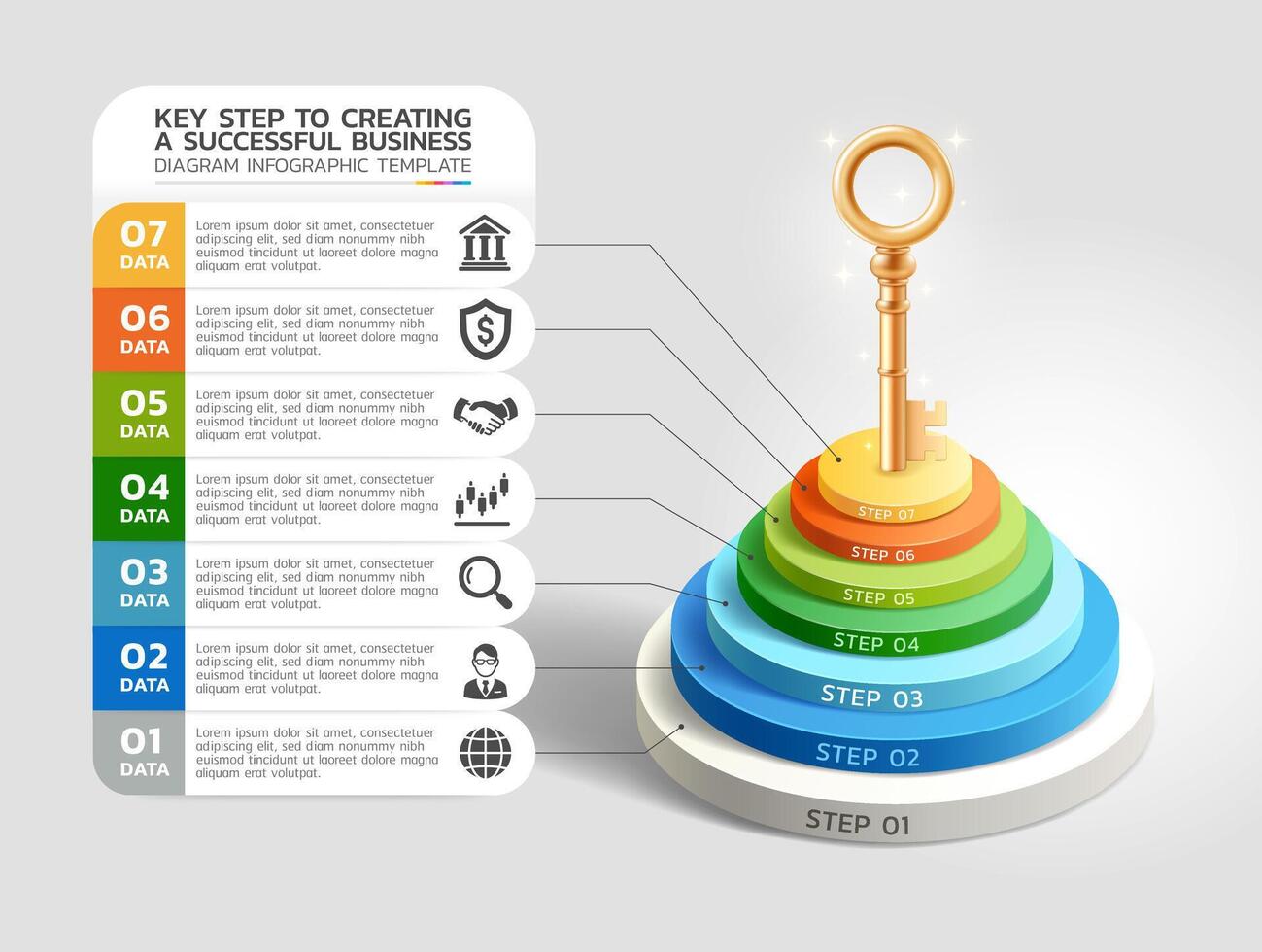 The key step to creating a successful business. 3D infographic template vector