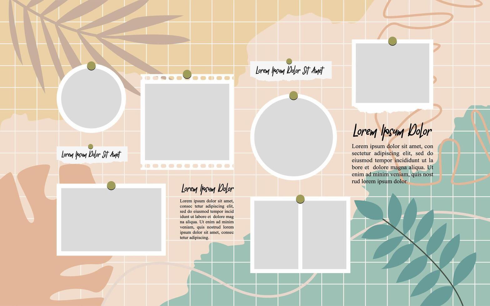 Pictures or photos frame collage layout abstract photo frames and digital photo wall template vector